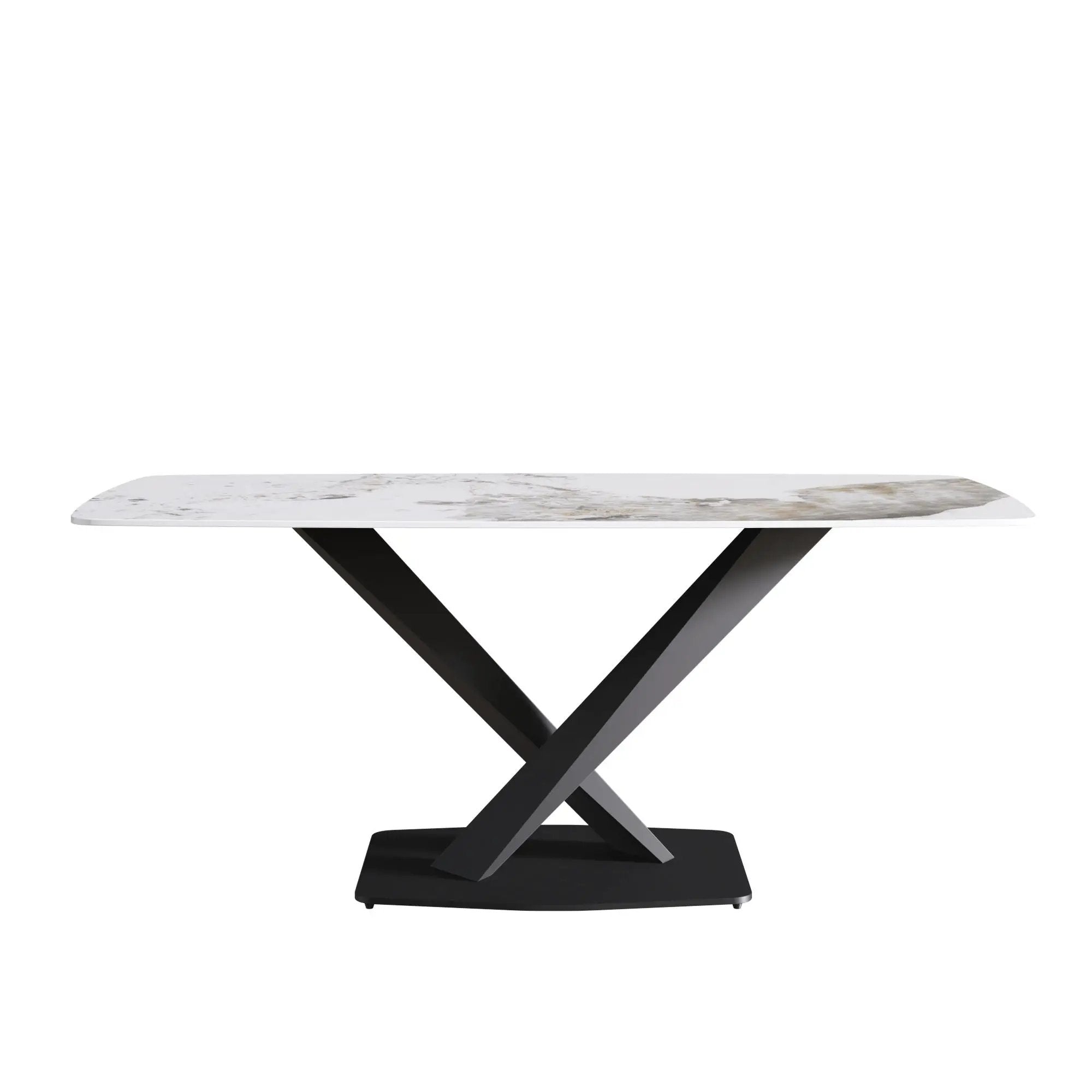Modern Artificial Stone Pandora White Curved Metal Leg Dining Table, Can Accommodate 6-8 People - Antique White by HouseOfZazla