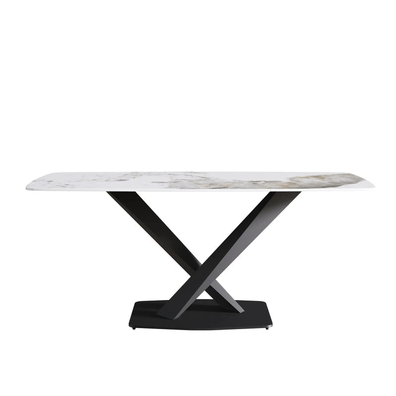 Modern Artificial Stone Pandora White Curved Metal Leg Dining Table, Can Accommodate 6-8 People - Antique White by HouseOfZazla