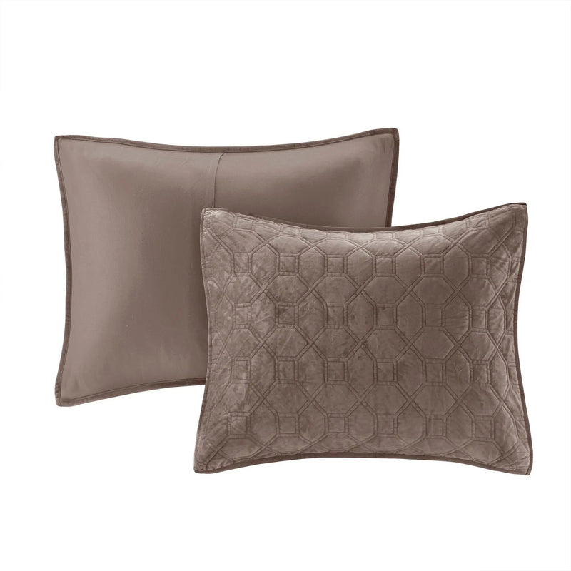 3 Piece Velvet Quilt Set Taupe Full/Queen by HouseOfZazla