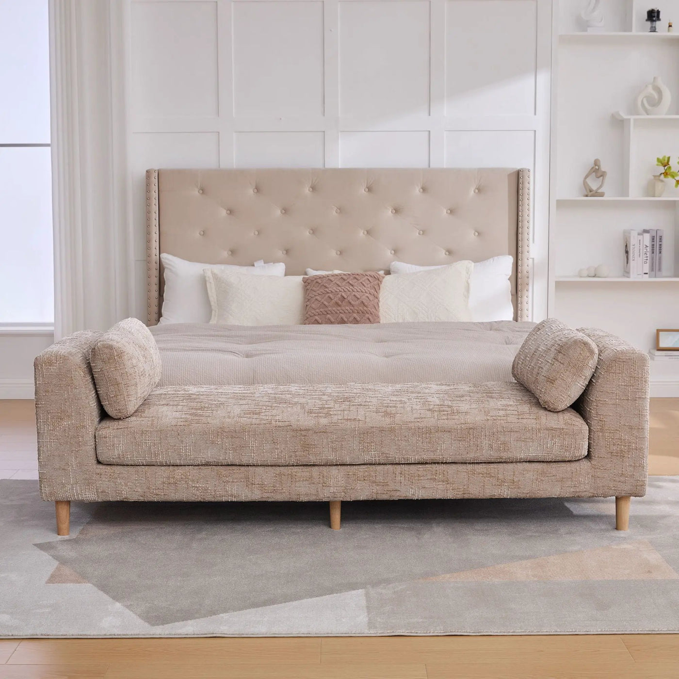 Modern Upholstered End Of Bed Bench With Armrests by Unique Piece Furniture