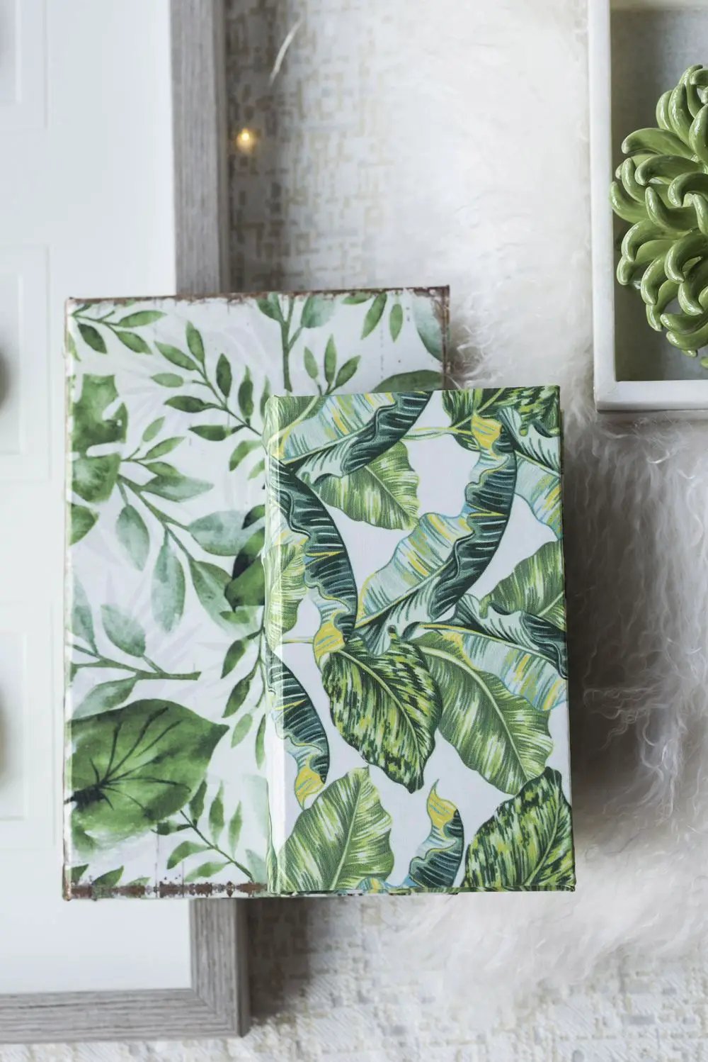 Botanical And Book Boxes (Set of 2) - White / Green by Unique Piece Furniture