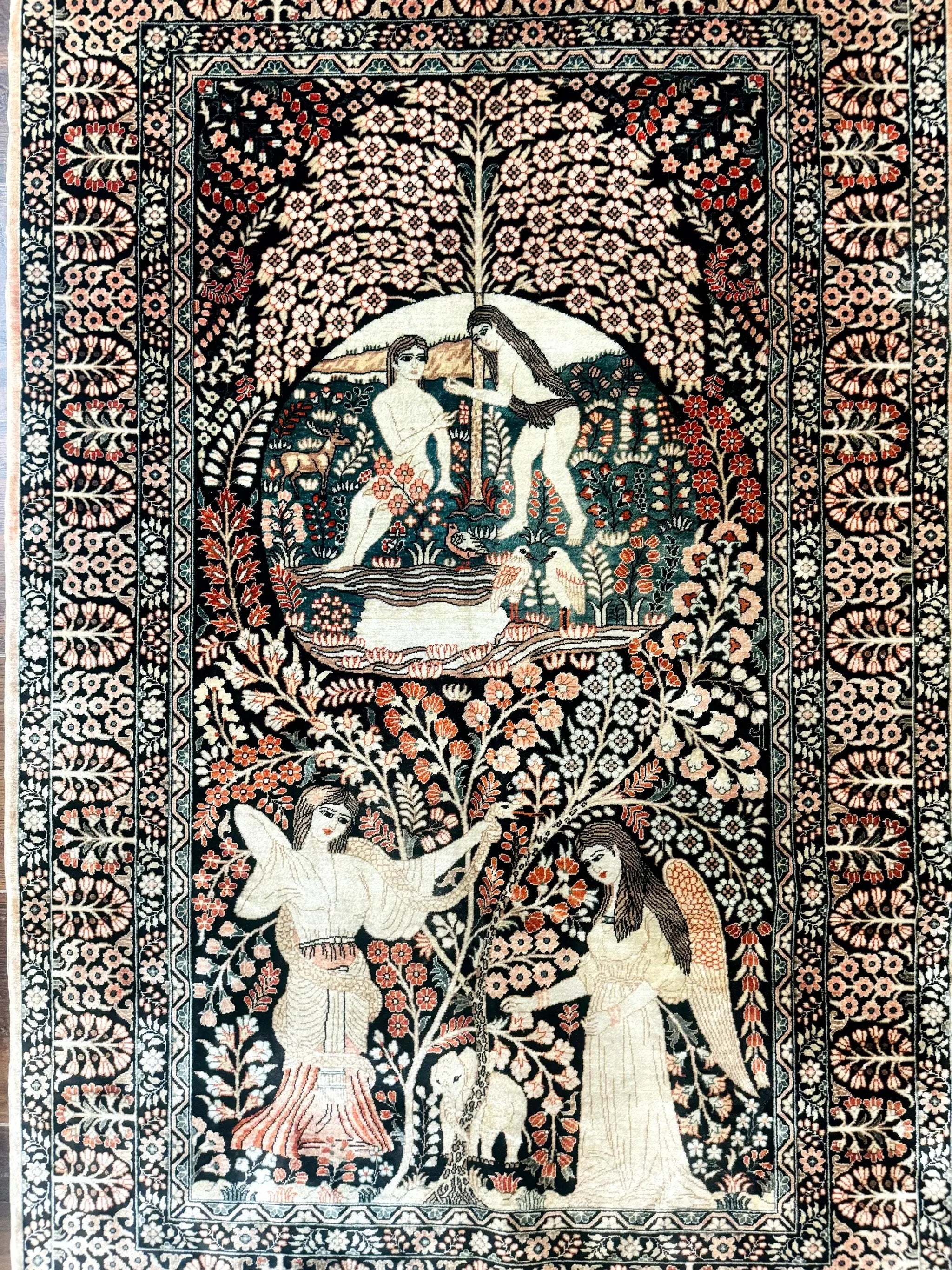 Stunning Sino Persian Pictorial Rug 2.7 x 4, Garden of Eden Adam & Eve Tree of Life Design, Extremely Fine 580 KPSI, Masterpiece by Jewel Rugs