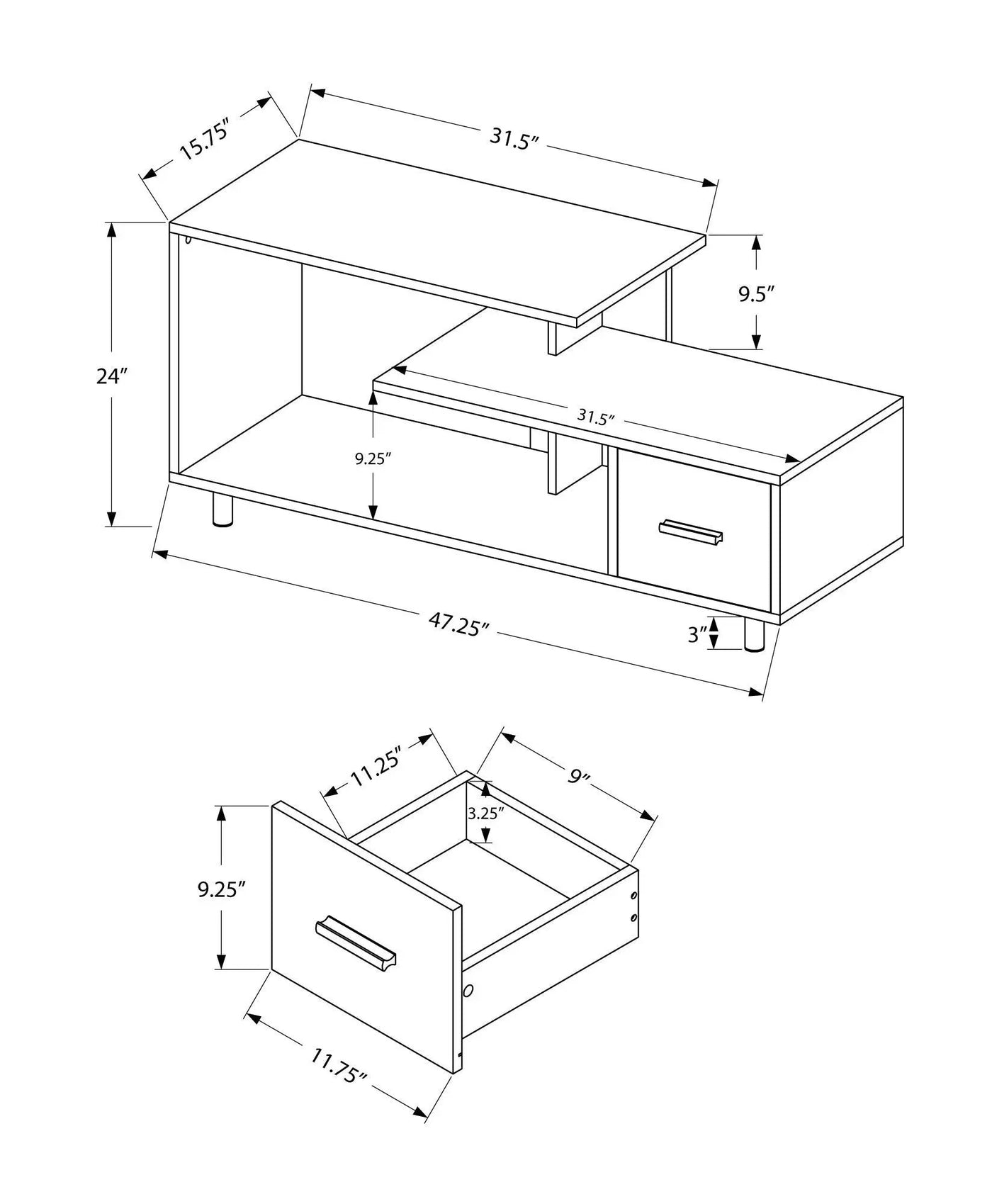 TV Stand, Console, Media Entertainment Center, Storage Drawer, Contemporary by Unique Piece Furniture