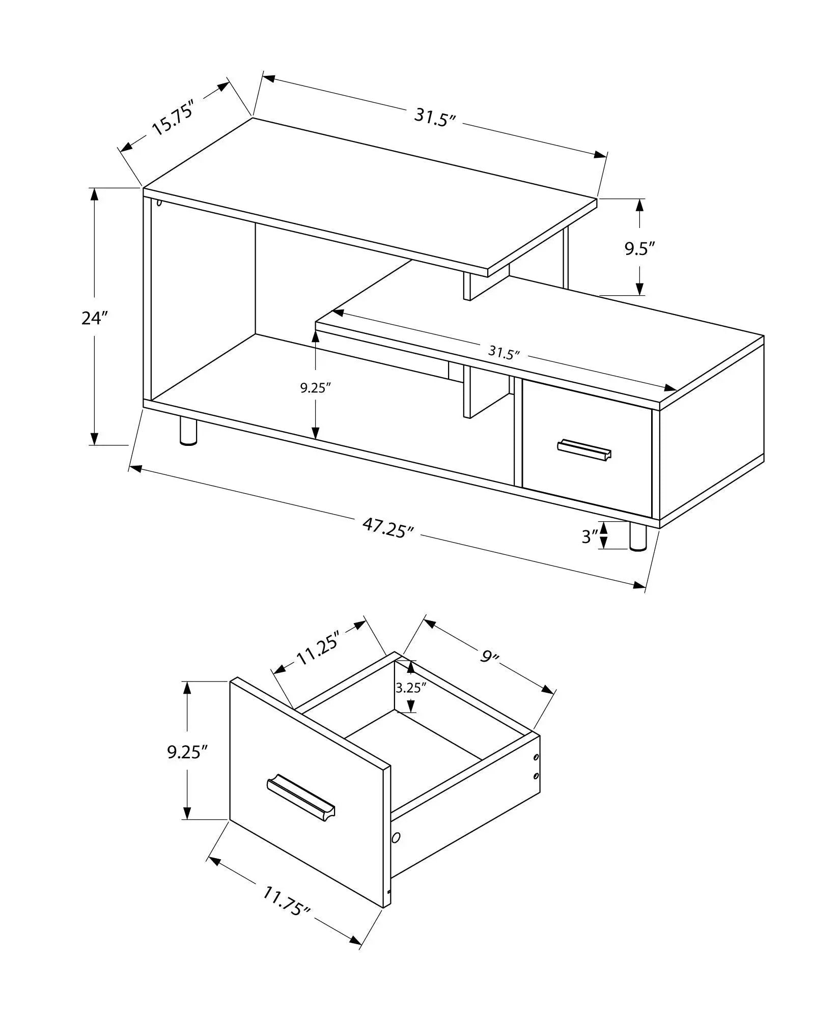 TV Stand, Console, Media Entertainment Center, Storage Drawer, Contemporary by Unique Piece Furniture