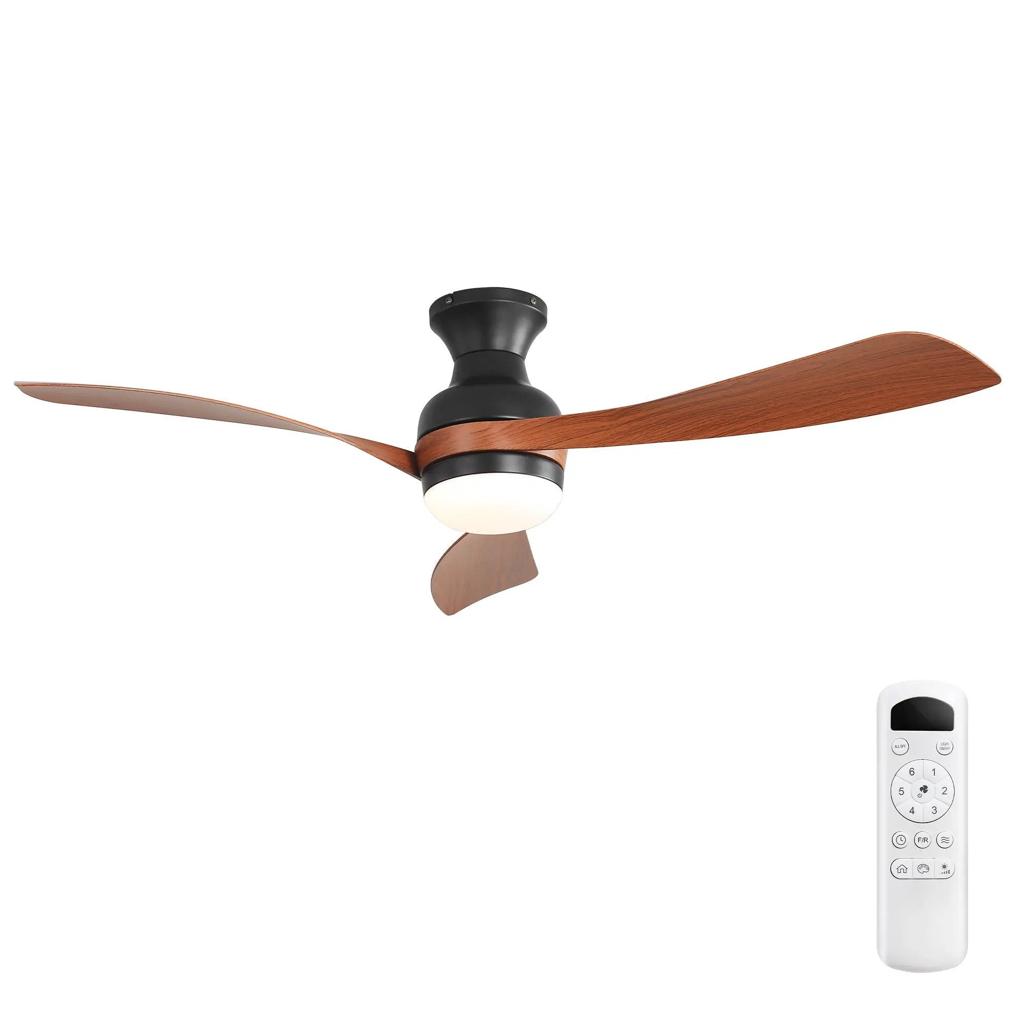 Ceiling Fan With Remote Controlled LED Light, 3 Blades, Reversible DC Motor, 6 Speeds, Dimmable, Flush Mount - Black by HouseOfZazla
