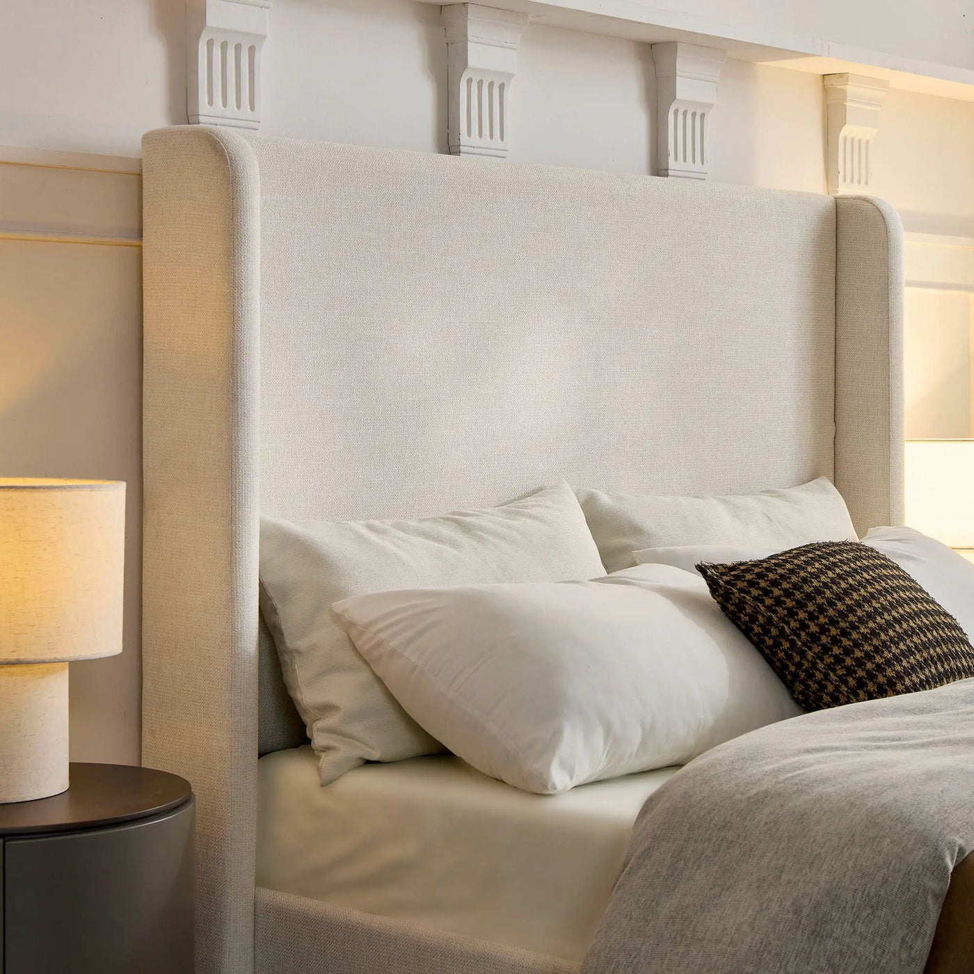 Carmen - Minimalist Upholstered Wingback Bed Frame With High Headboard by HouseOfZazla