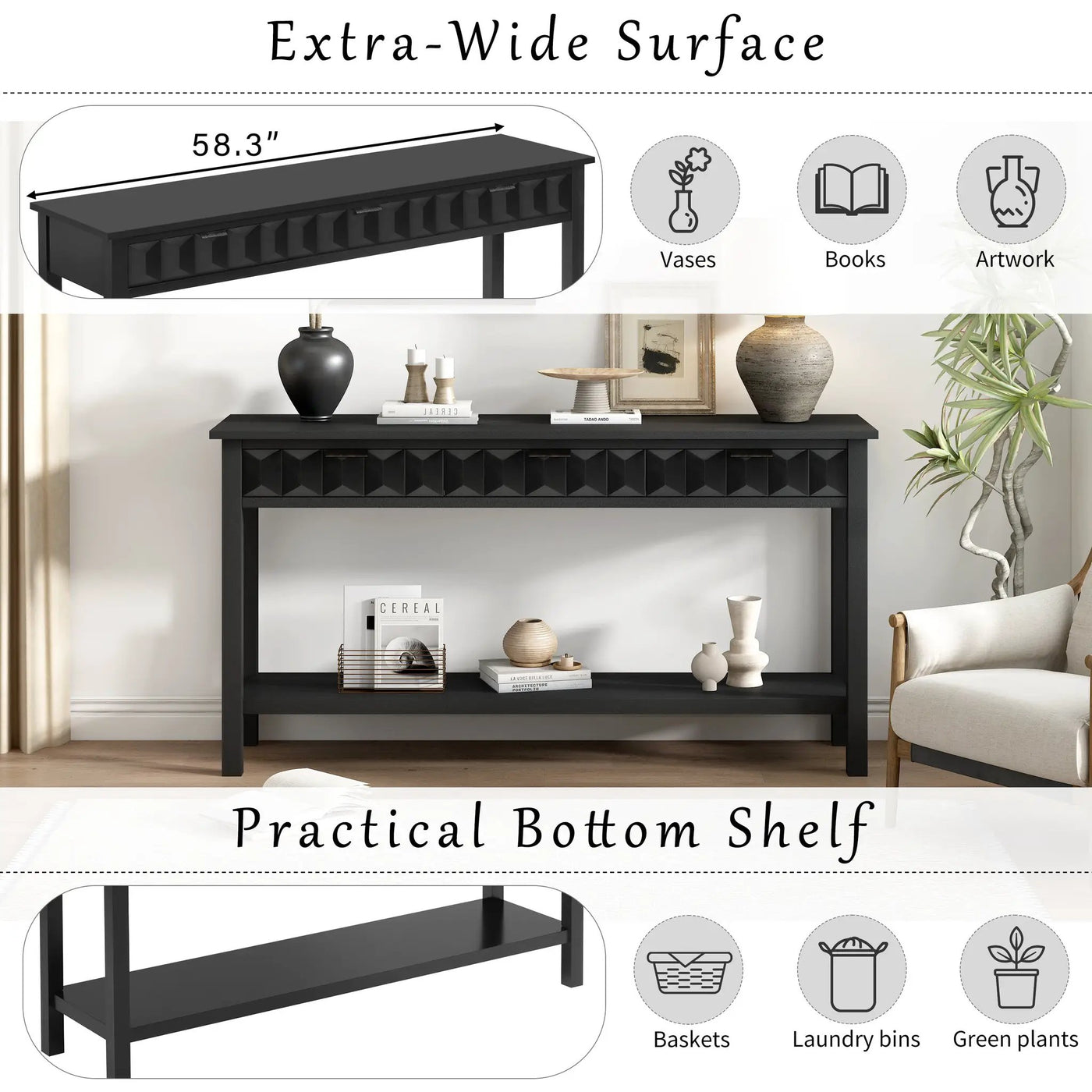 U_Style 58.3'' Fir Veneer Entryway Table by HouseOfZazla