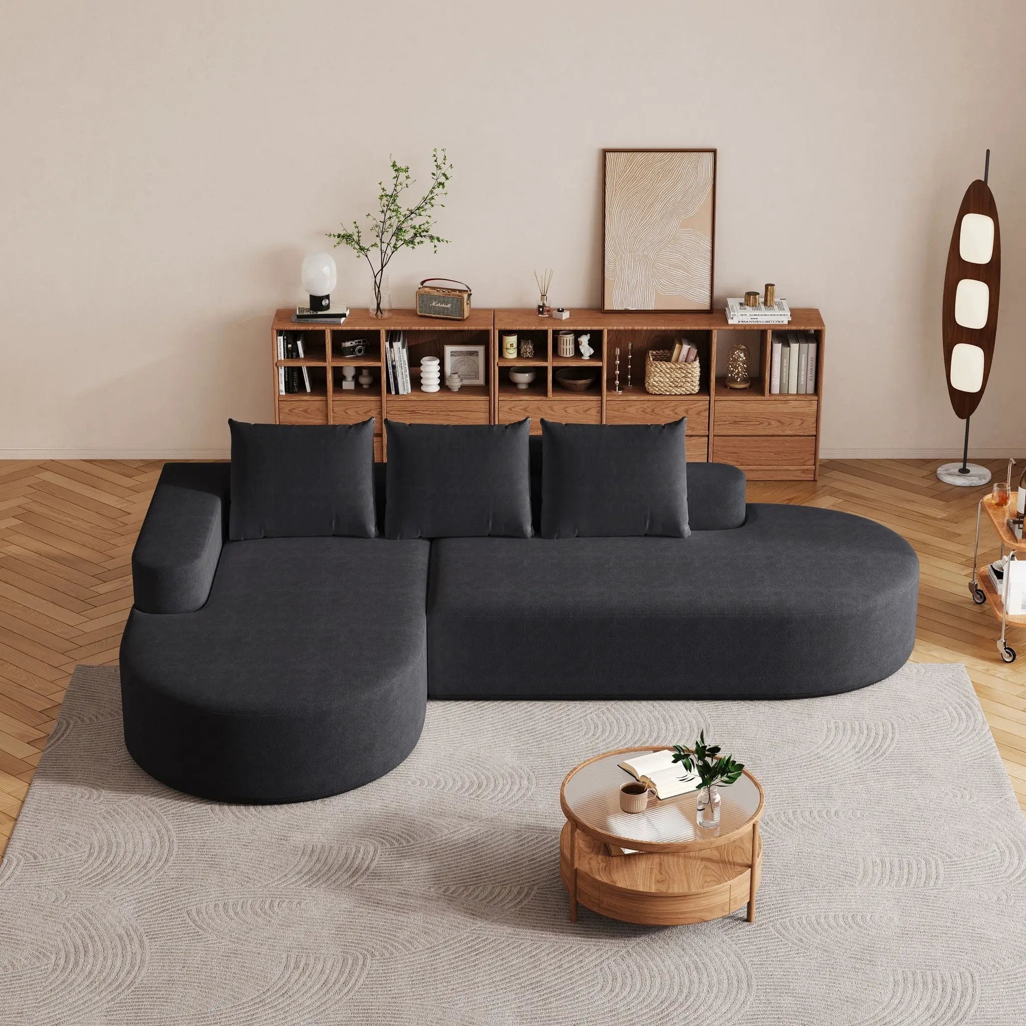 Modern Curved Sofa, L-Shaped Modular Sectional Set With 3 Pillows by HouseOfZazla