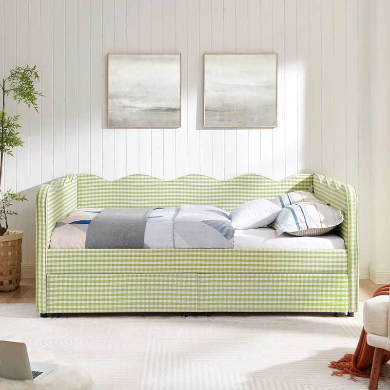 Gingham Daybed With USB Charging Port, Wave-Shaped Design by Unique Piece Furniture