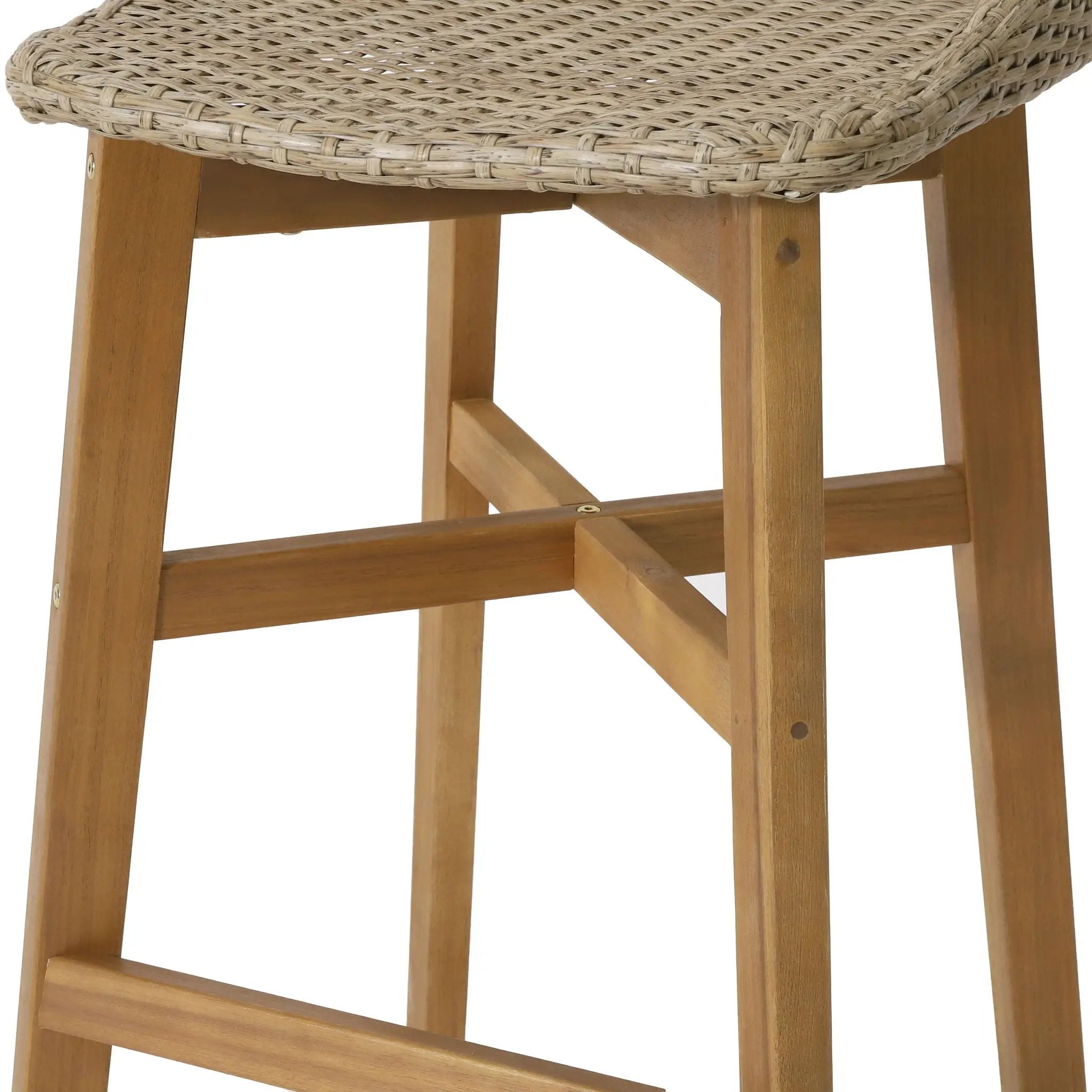 Beeson Outdoor Wicker and Acacia Wood Barstools Set, Water Resistant - Brown by HouseOfZazla