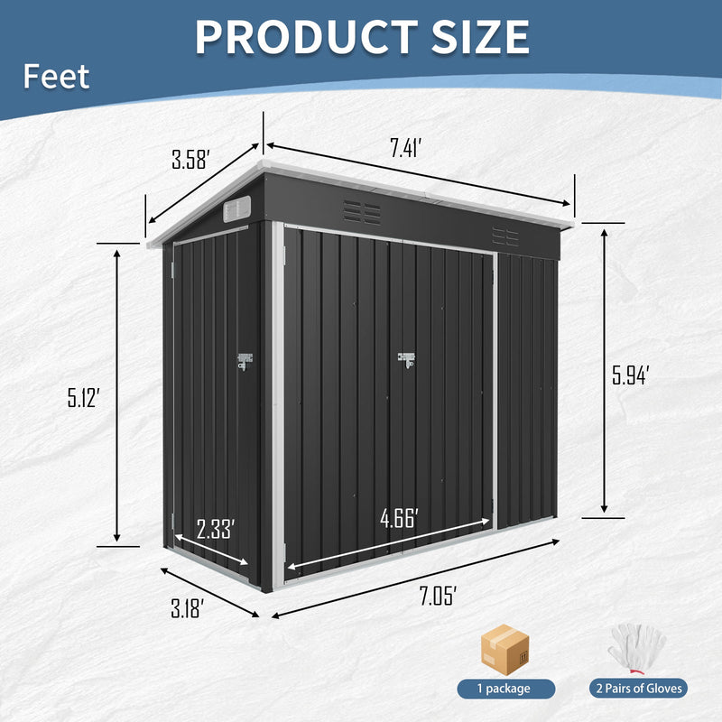 4 x 8 Ft Galvanized Steel Outdoor Storage Shed with 3 Access Doors by HouseOfZazla