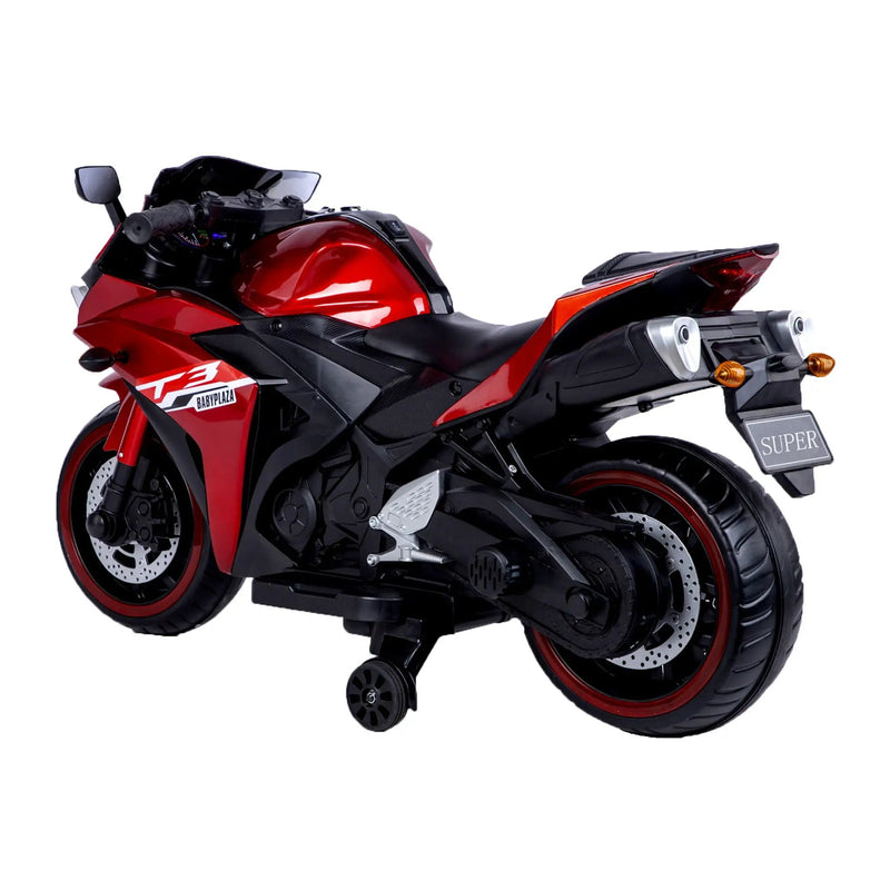 Kids 12V Motorcycle With Training Wheels, Manual Throttle, And Lighting Wheels For Boys And Girls Ages 3-6 - Red by HouseOfZazla