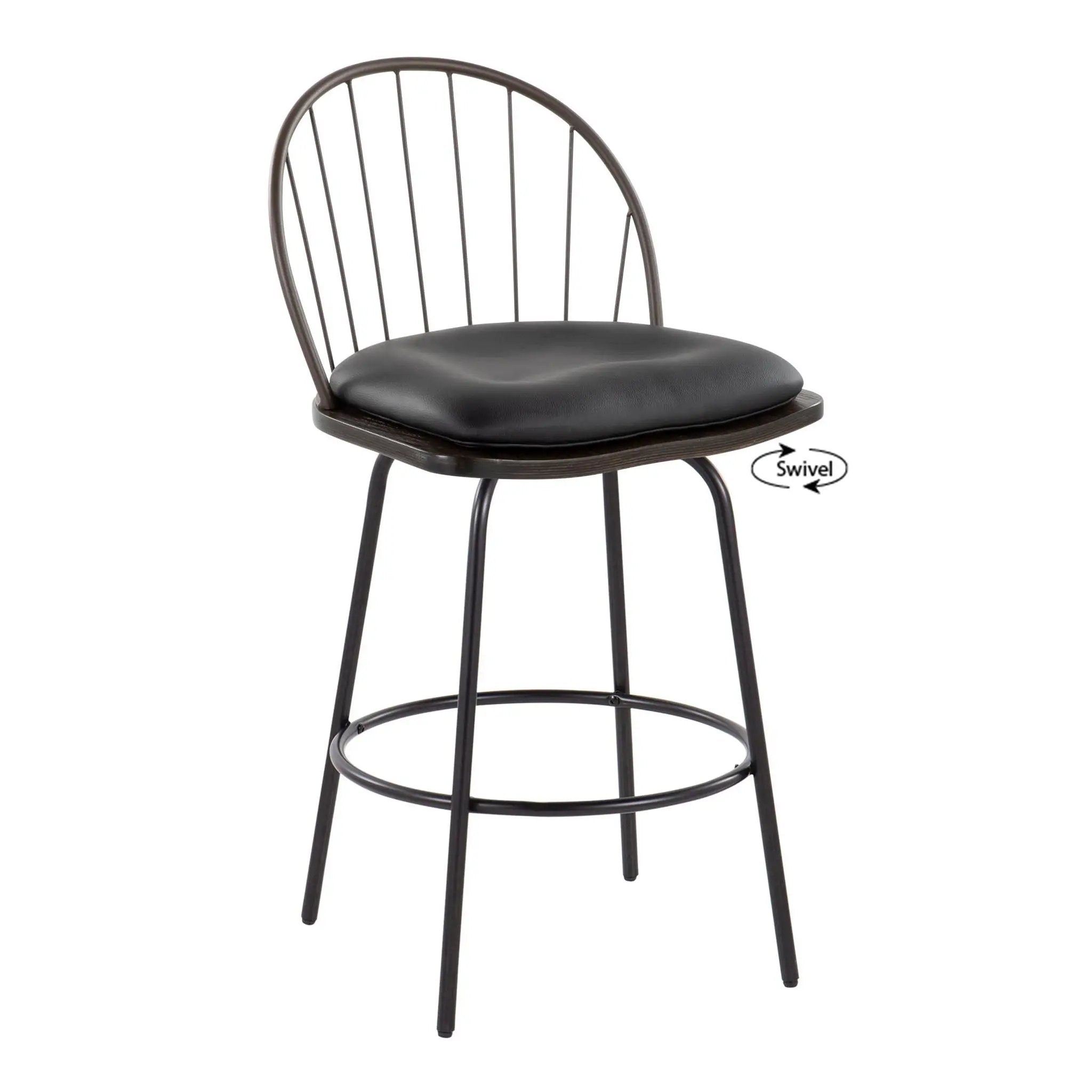 Riley - Claire Farmhouse Fixed Height Counter Stool With Swivel With Round Footrest (Set of 2) by HouseOfZazla