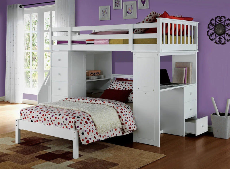 Freya Twin Loft Bed With Storage (Not Including The Bottom Twin Bed) - White by HouseOfZazla