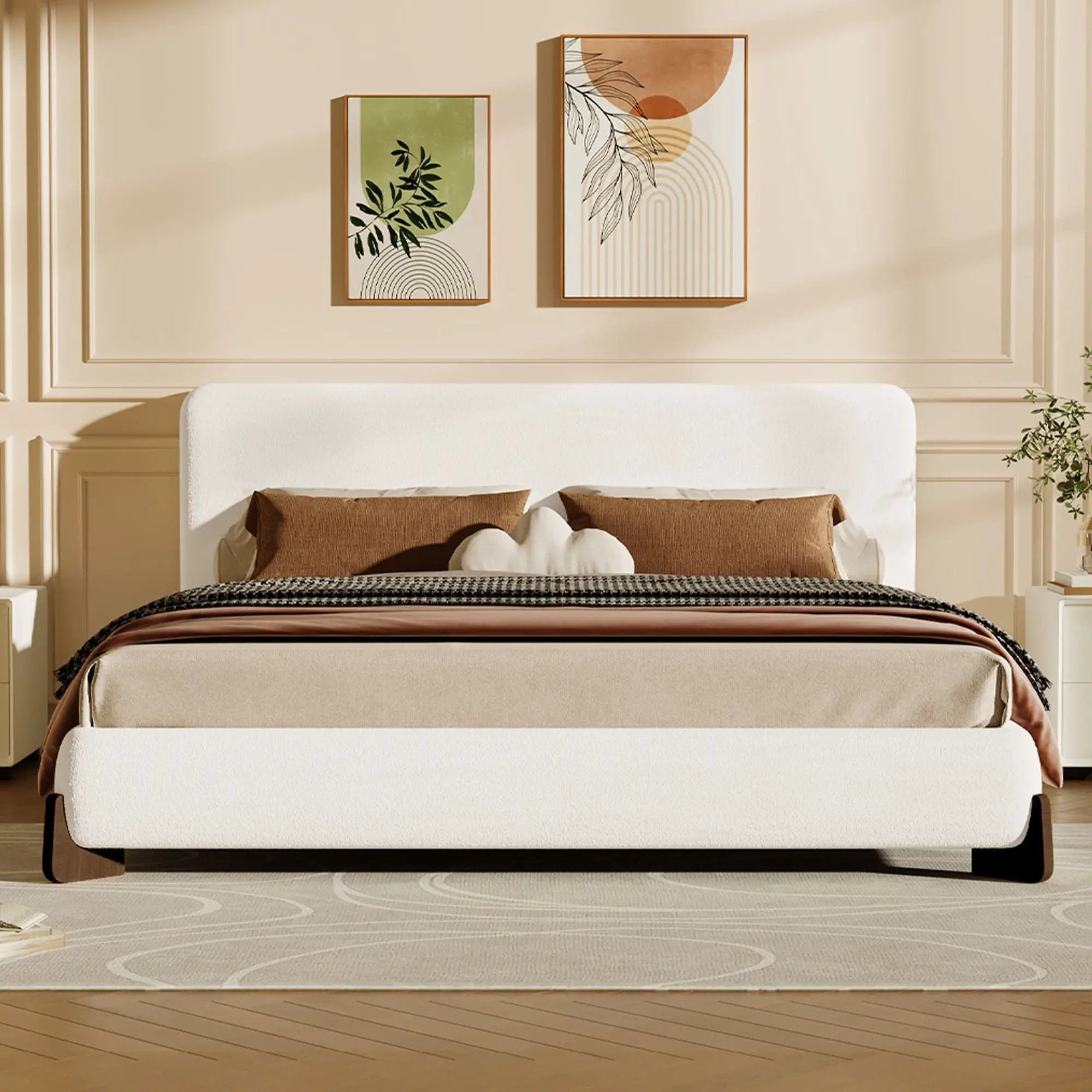 Elegant Boucle Upholstered Bed With Solid Wood Legs by HouseOfZazla