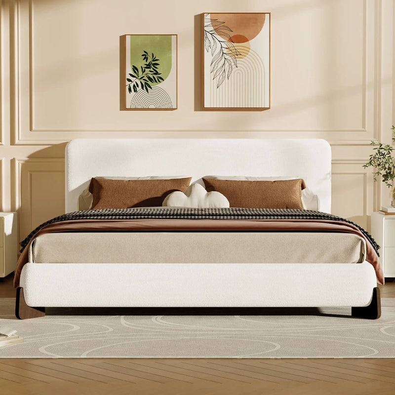 Elegant Boucle Upholstered Bed With Solid Wood Legs by HouseOfZazla