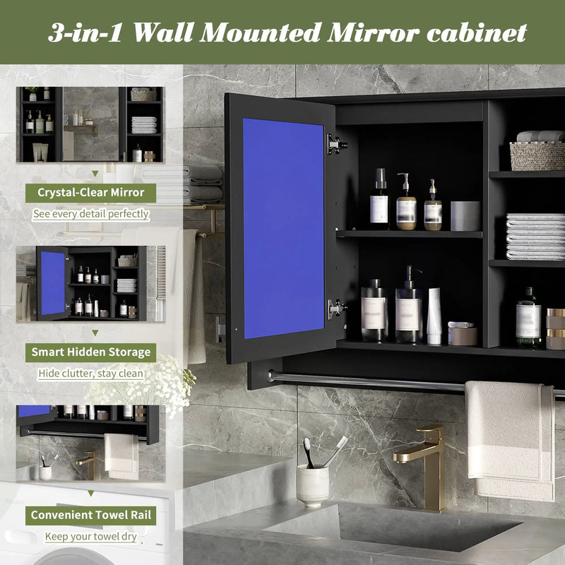 Modern Wall Mounted Mirror Cabinet With Adjustable Shelf, Soft Close Door, And Towel Bar by Unique Piece Furniture