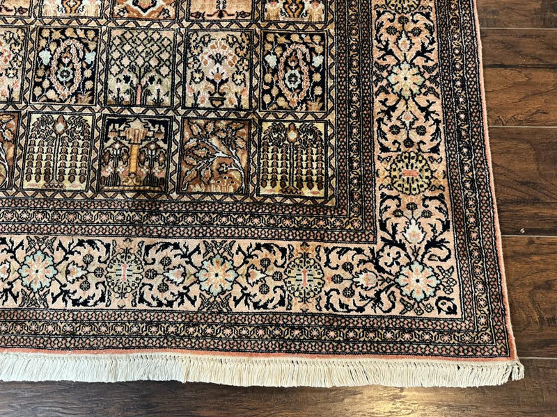 Indian Kashmiri Silk Rug 4x6, Panel Design, Multicolor, Fine by Jewel Rugs