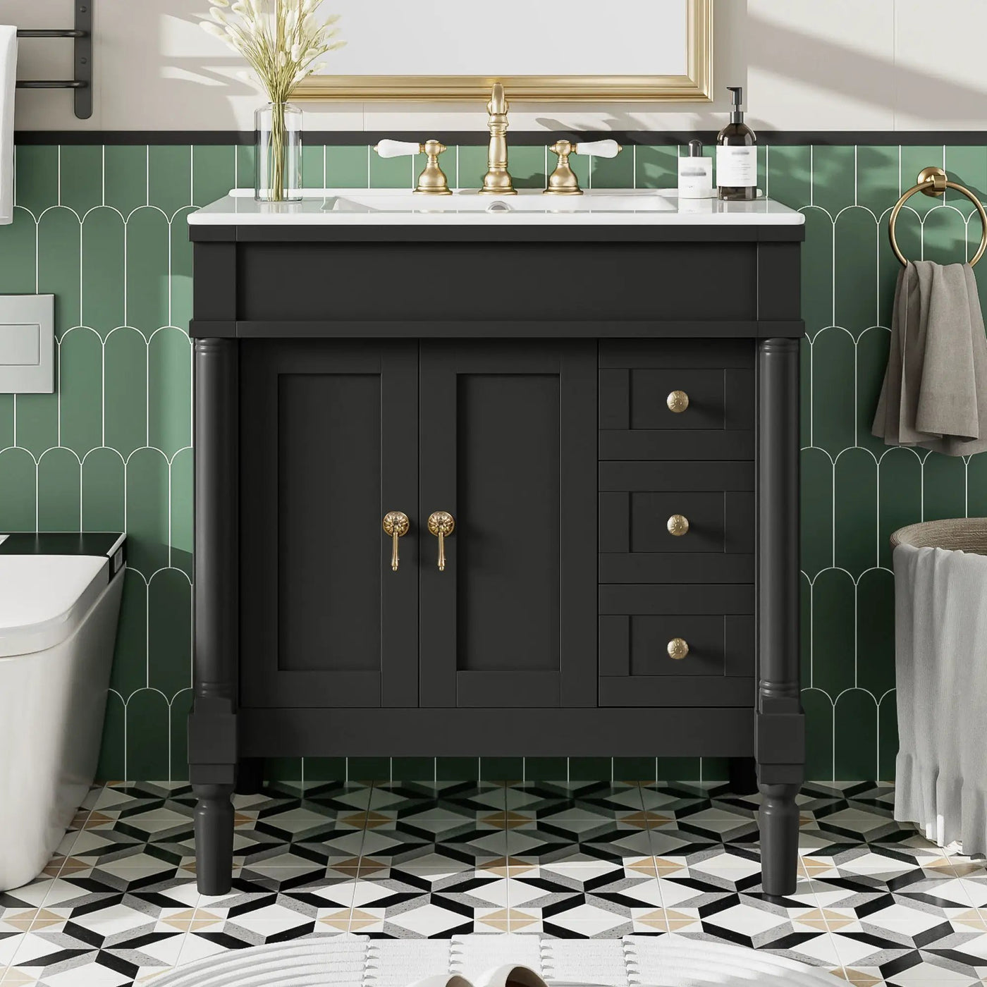 Bathroom Vanity With Ceramic Sink, 2 Doors 3 Drawers, Soft Close Design by Unique Piece Furniture