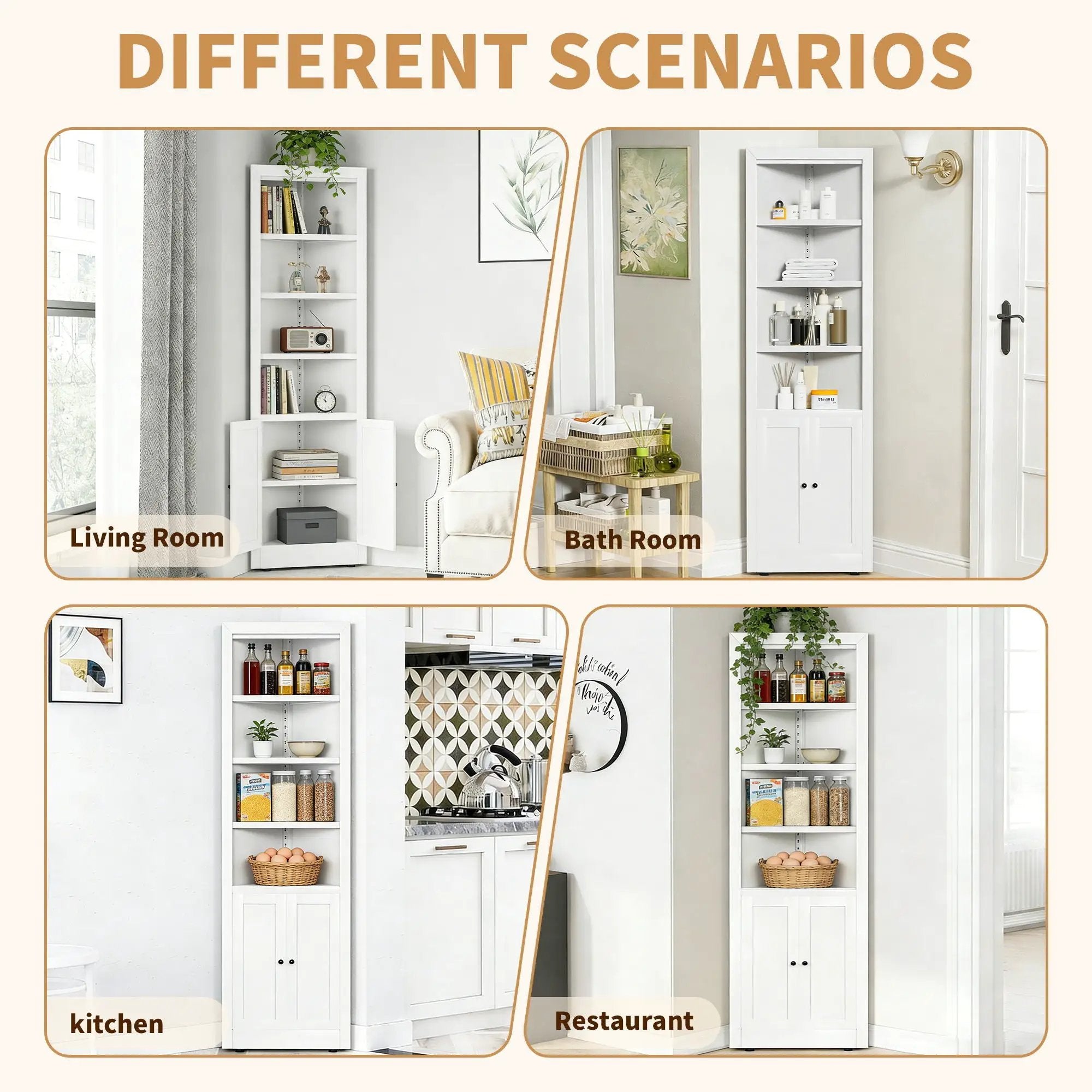 Tall Corner Storage Cabinet With 2 Doors, 5-Tier With Adjustable Shelves, Freestanding - White by HouseOfZazla