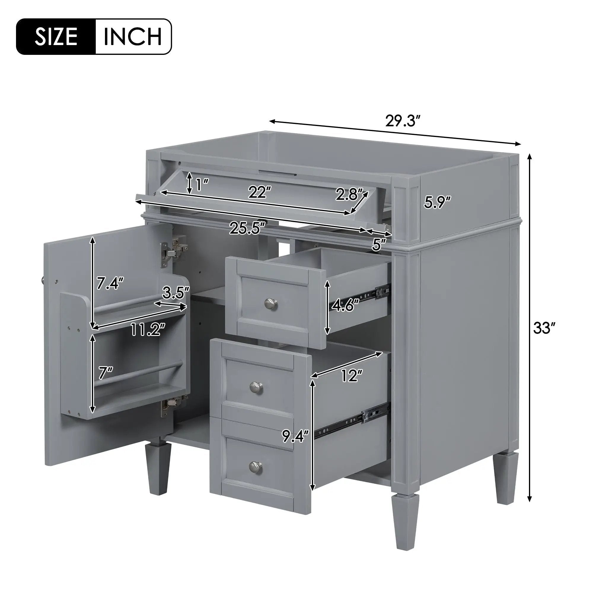 Bathroom Vanity With 2 Drawers And Tip-Out Drawer, Storage Cabinet by HouseOfZazla