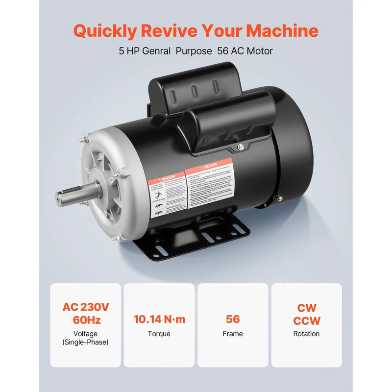 5 HP Electric Motor for Air Compressors, 3450 RPM, Single-Phase 230V by HouseOfZazla