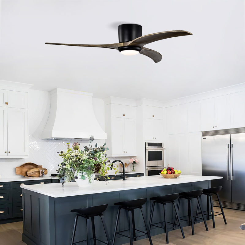 52" Flush Mount Solid Wood Blades Ceiling Fan with Lights and Remote Control by HouseOfZazla