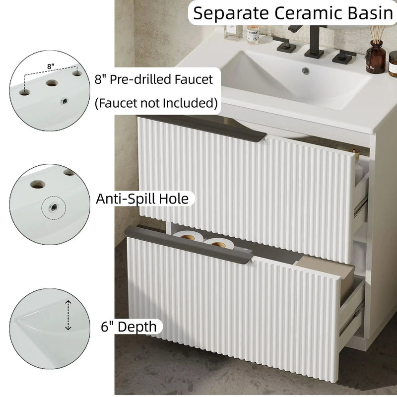 Fluted Bathroom Vanity With Ceramic Sink, Freestanding Cabinet by HouseOfZazla