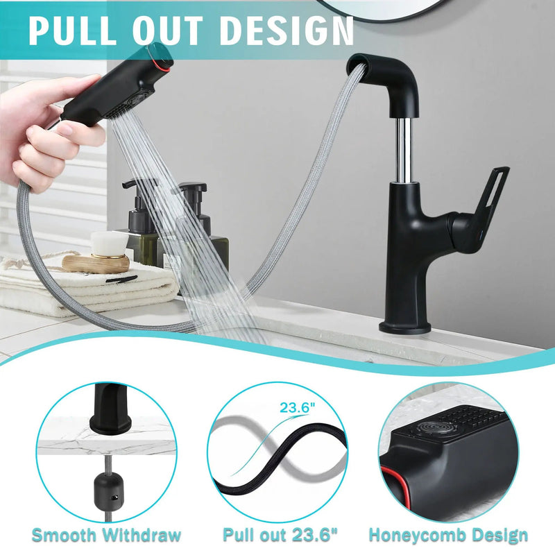 Pull Down Vessel Faucet With Lift Spout & Dual Spray Modes by HouseOfZazla