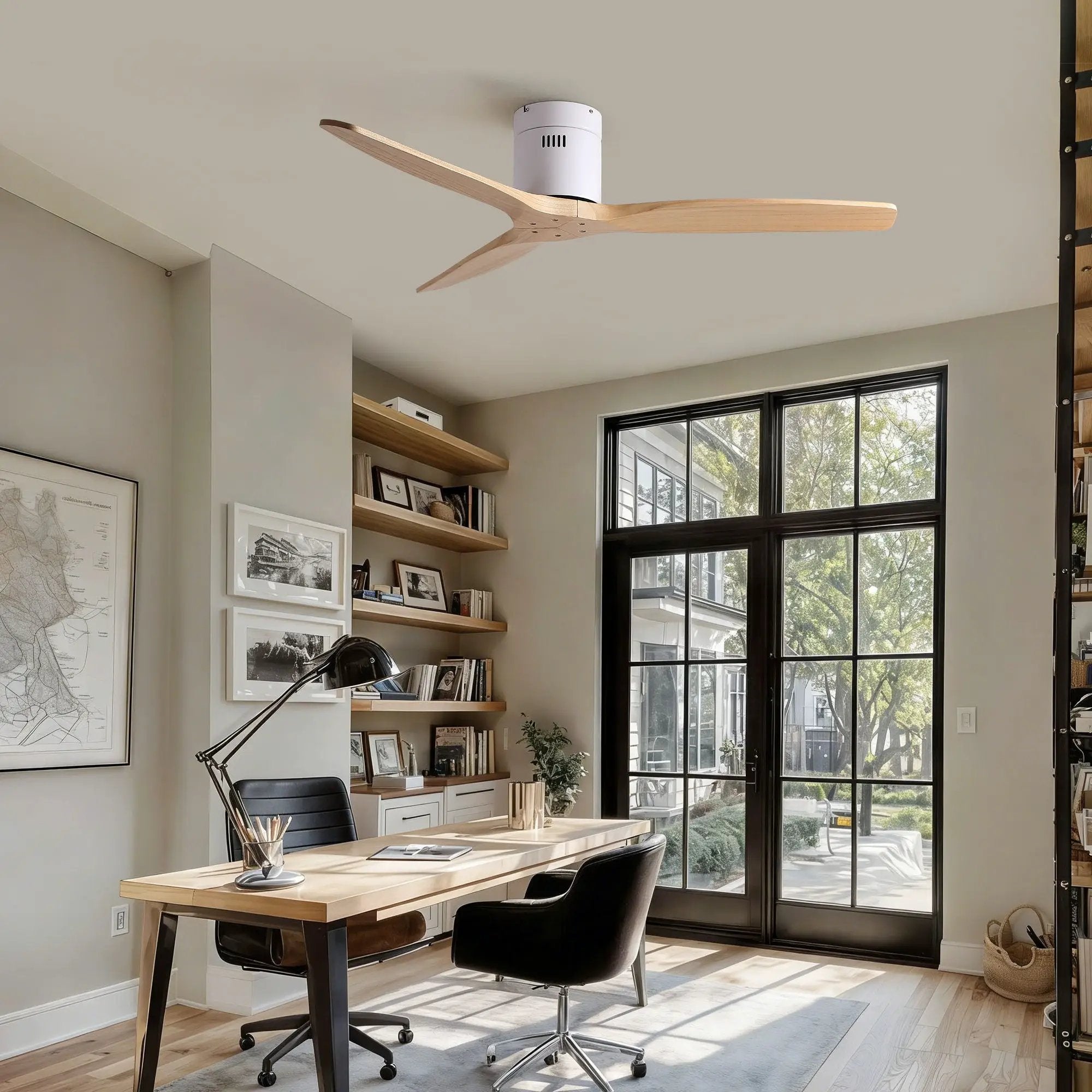 Low Profile Flush Ceiling Fan Without Light - Matte White / White by HouseOfZazla