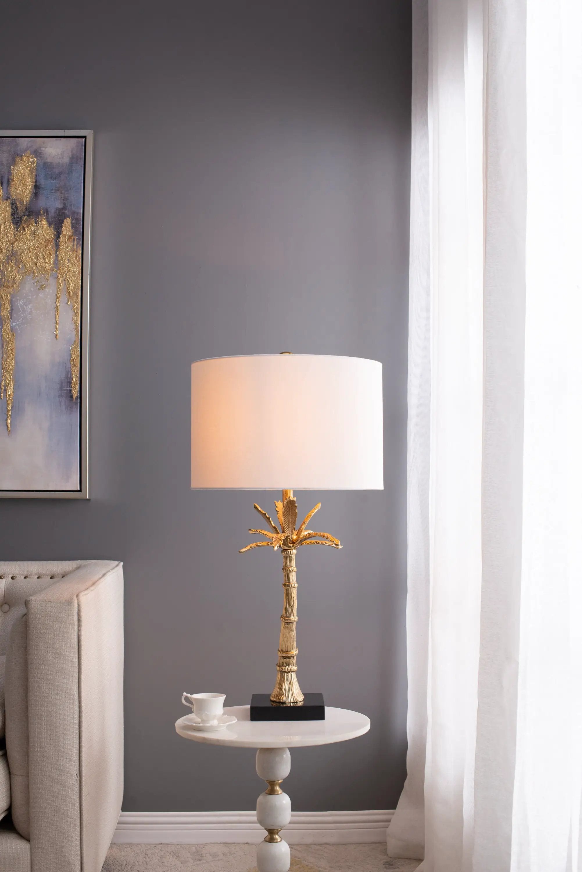 D16x31' Leaf Lamp with Marble Base Gold by HouseOfZazla