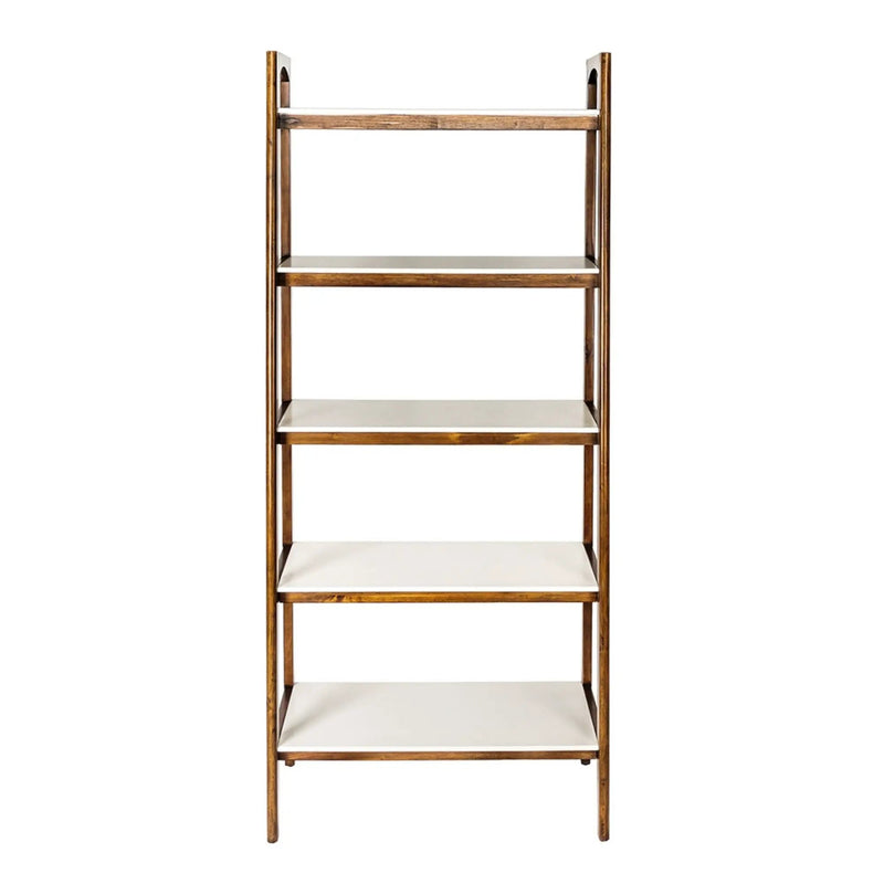 Mid - Century Design 5 Shelf Bookcase - Off White / Pecan by Unique Piece Furniture