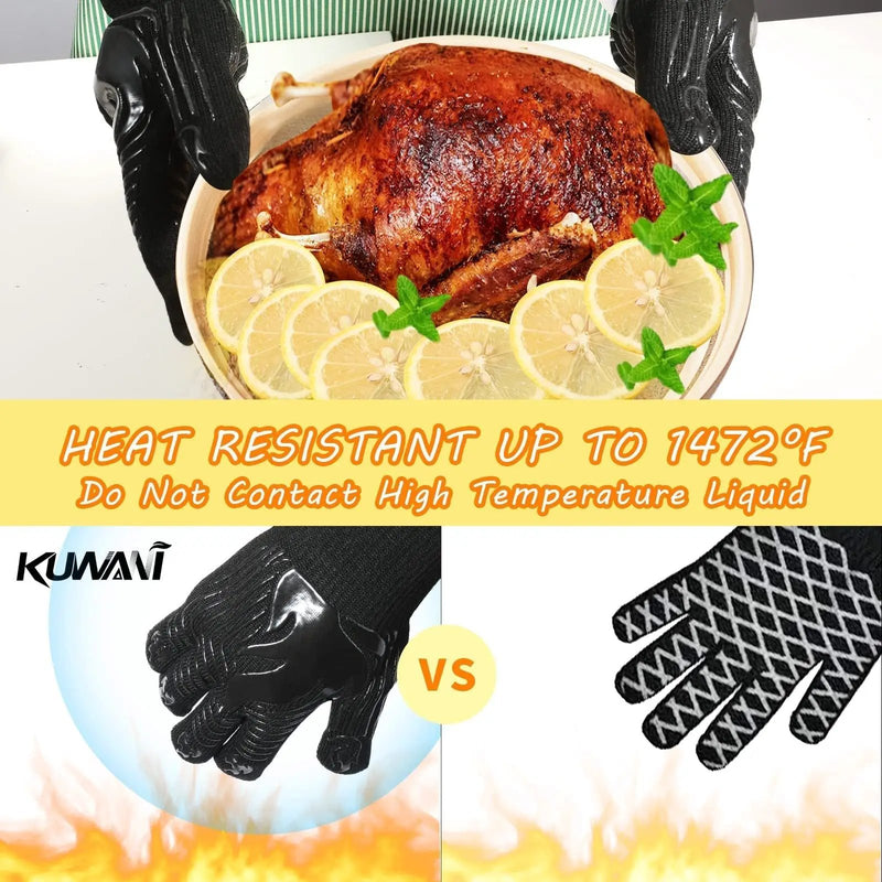 BBQ Gloves 1472°F Heat Resistant Fireproof Oven Mitts by HouseOfZazla