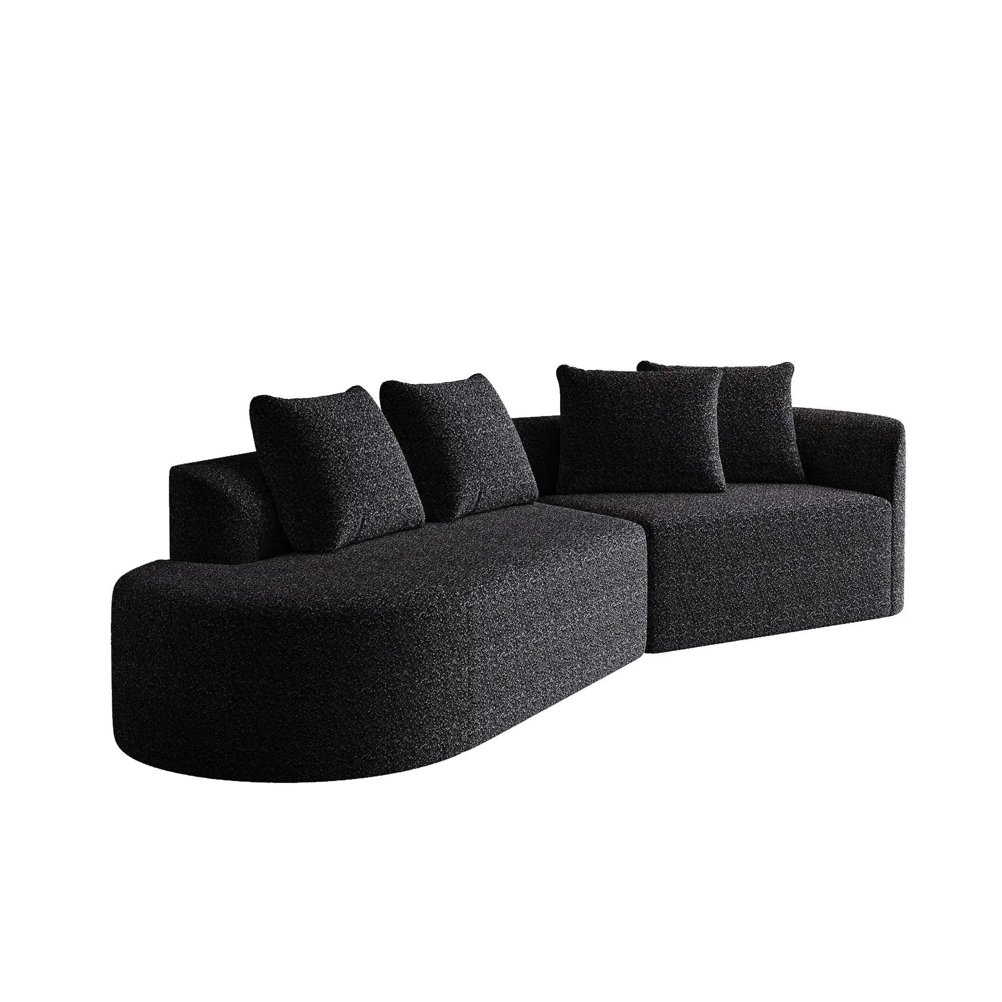 Upholstered Oversized Sectional Sofa, 4 Seater Extra Deep & Wide Seat Curved Cloud Couch With 4 Throw Pillows, Free Combination Living Room - Black by HouseOfZazla