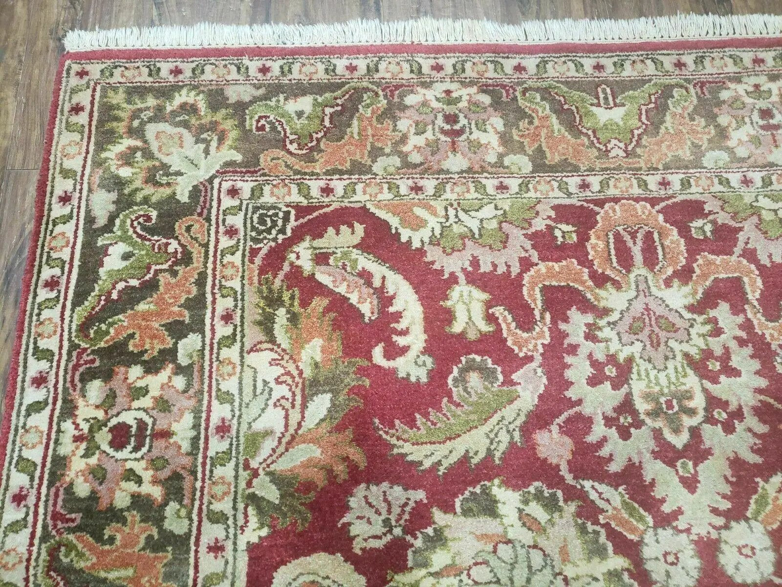 Indo Persian Rug 6x9, Hand Knotted Vintage Indian Sultanabad Agra Wool Rug, Handmade Oriental Carpet 6 x 9, Red Large Floral Design by Jewel Rugs