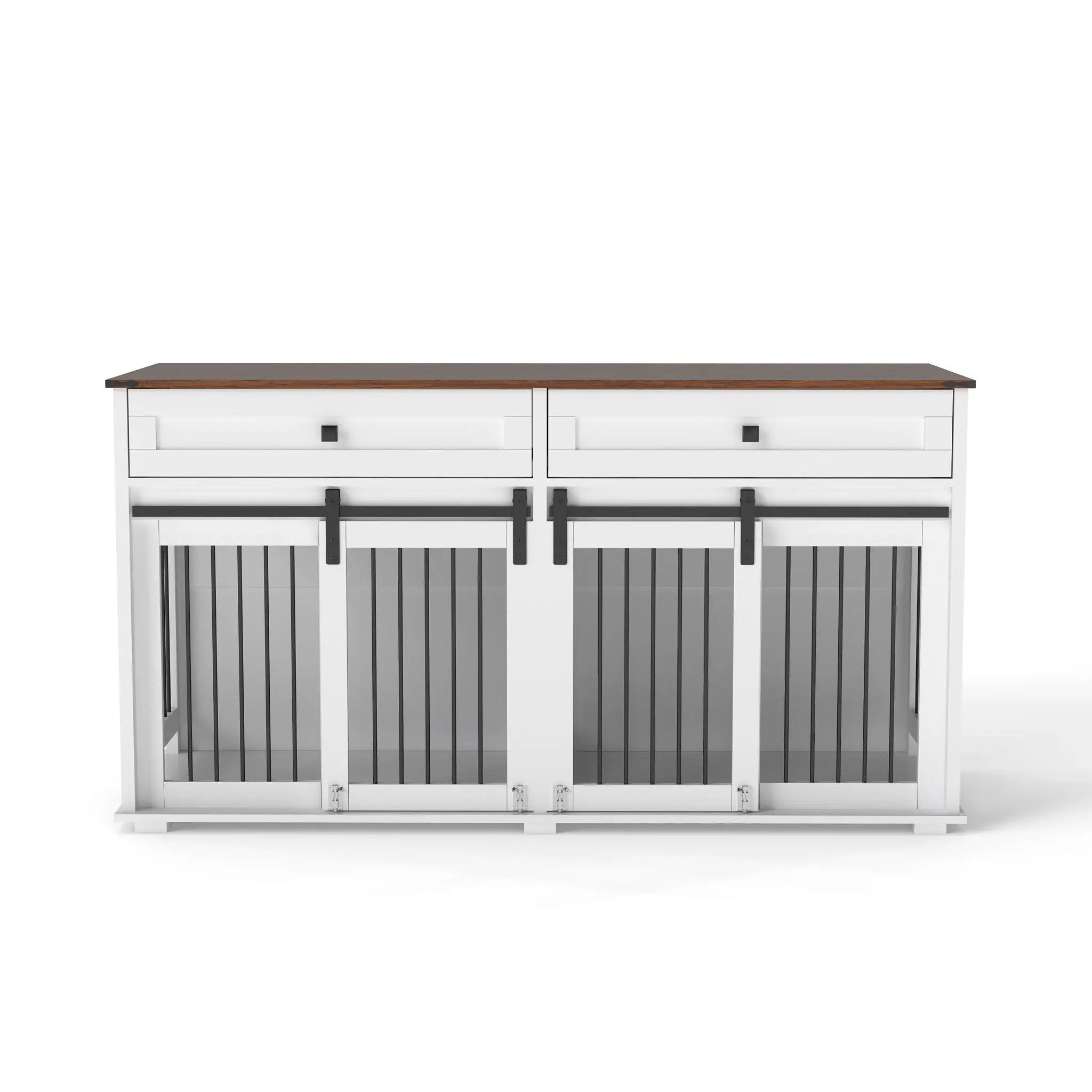 Large Dog Crate, Water Resistant Indoor Pets Furniture Double Dog Crates - Brown White by HouseOfZazla
