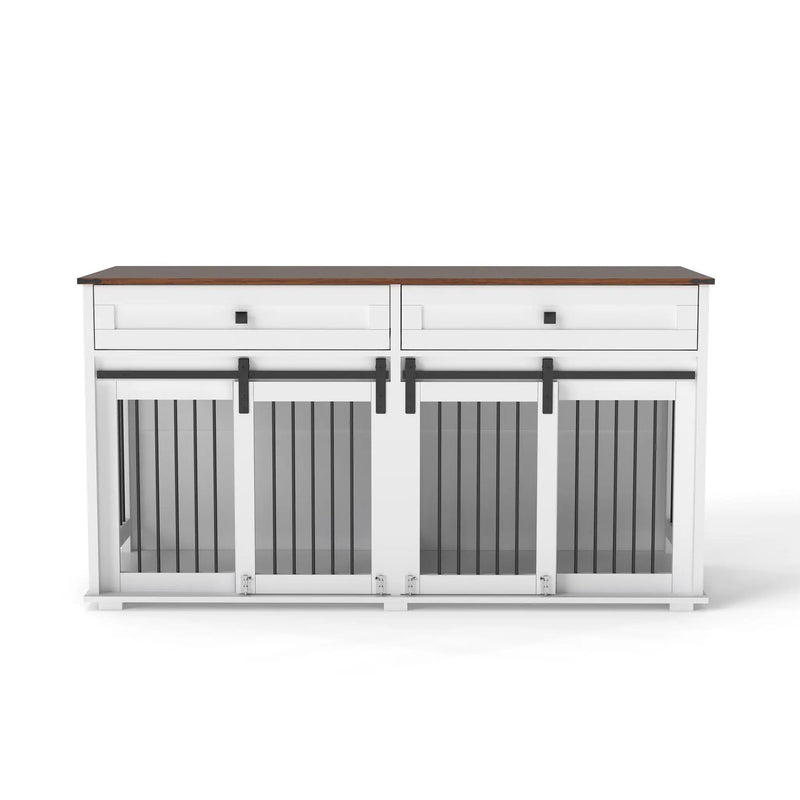 Large Dog Crate, Water Resistant Indoor Pets Furniture Double Dog Crates - Brown White by HouseOfZazla