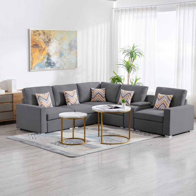 Nolan - Fabric 6 Piece Sectional Sofa With Pillows And Interchangeable Legs by HouseOfZazla