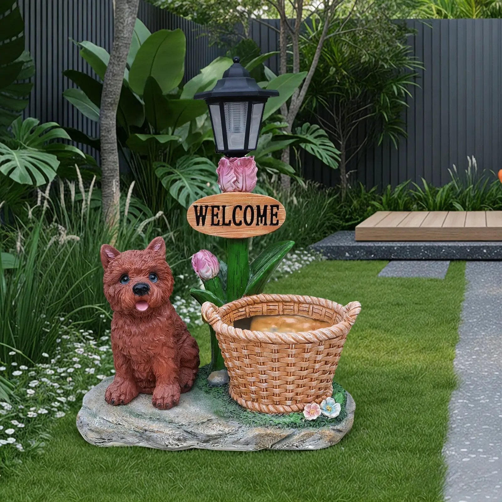 Sitting Puppy Solar Planter Outdoor Statue by HouseOfZazla