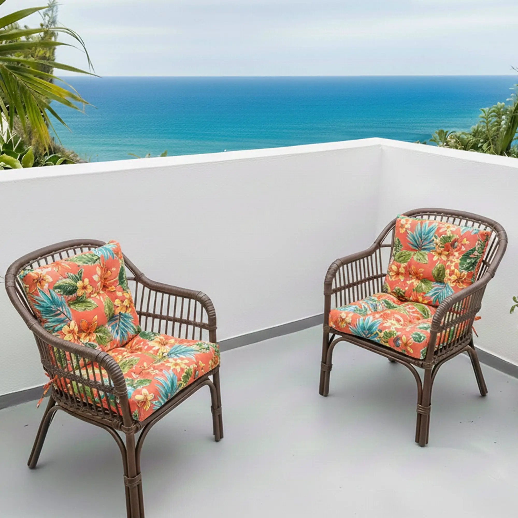 Outdoor Chair Cushions Set of 2, 19 x 19 x 4 Inch Tufted Seat Cushions with Ties by HouseOfZazla