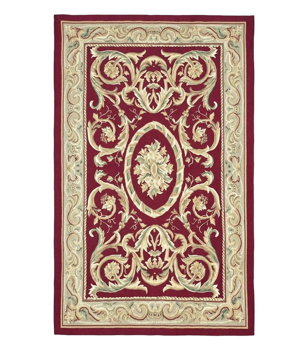 Burgundy Aubusson Rug 6x9, Vintage Wool Carpet