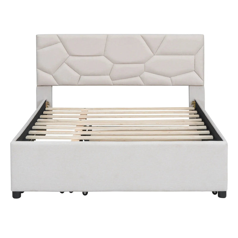 Upholstered Platform Bed With Brick Pattern Headboard And Twin Long Size Trundle by HouseOfZazla
