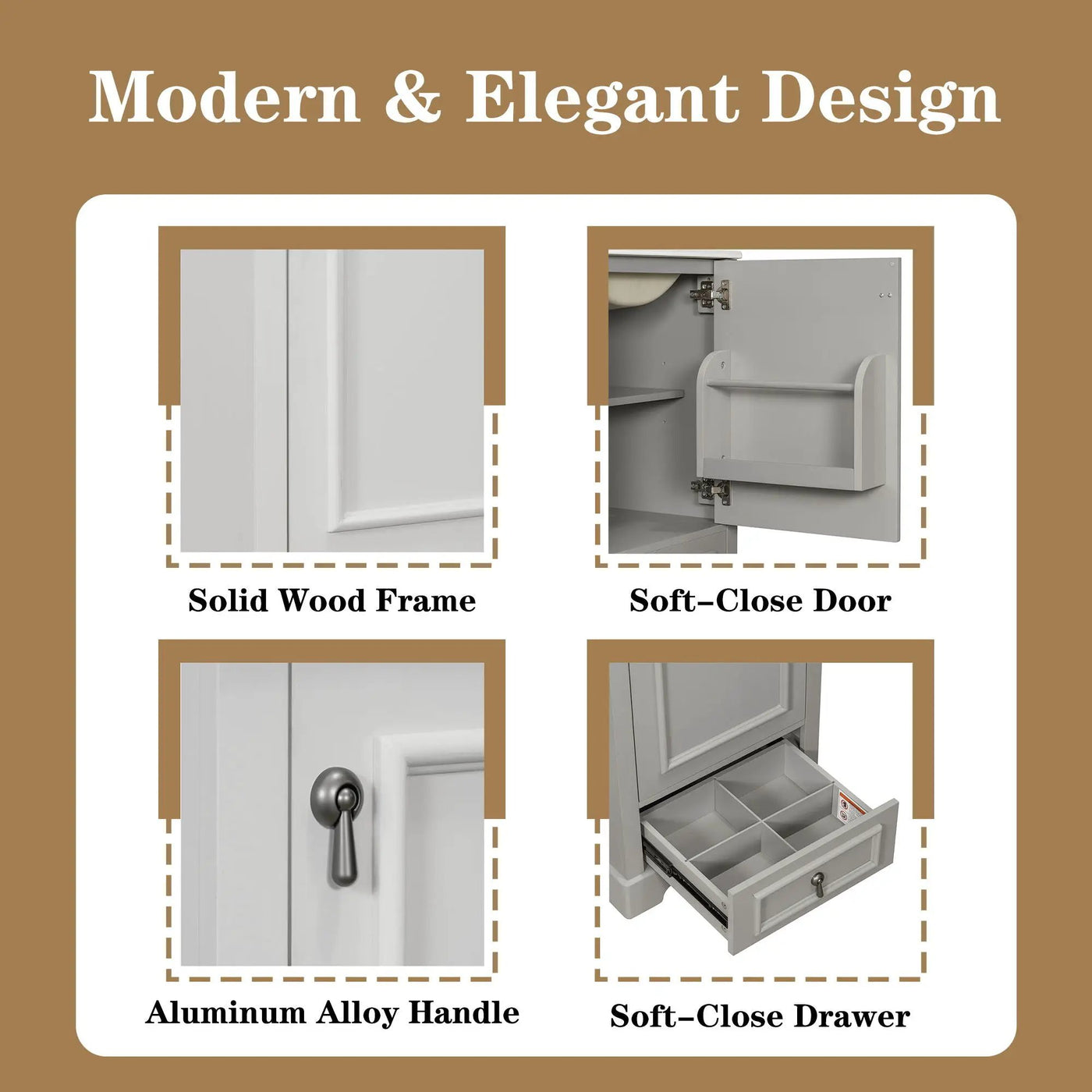 Bathroom Vanity With Sink, Soft Close Door, Adjustable U-Shaped Shelf by Unique Piece Furniture