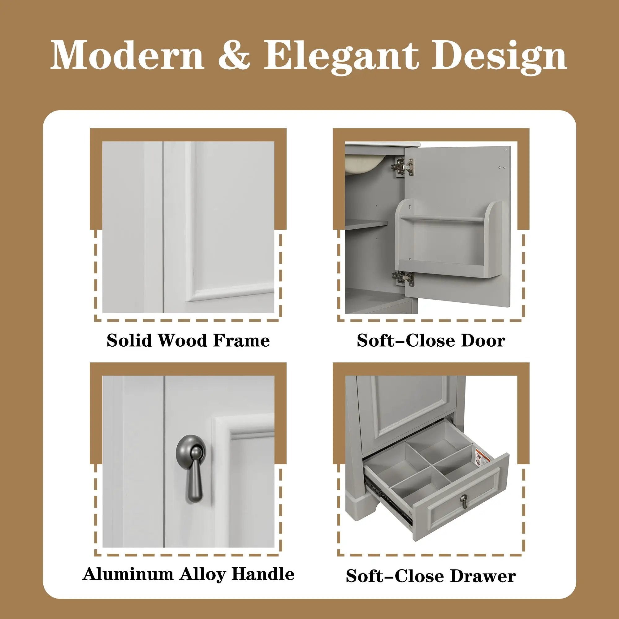 Bathroom Vanity With Sink, Soft Close Door, Adjustable U-Shaped Shelf by Unique Piece Furniture