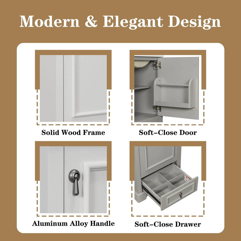 Bathroom Vanity With Sink, Soft Close Door, Adjustable U-Shaped Shelf