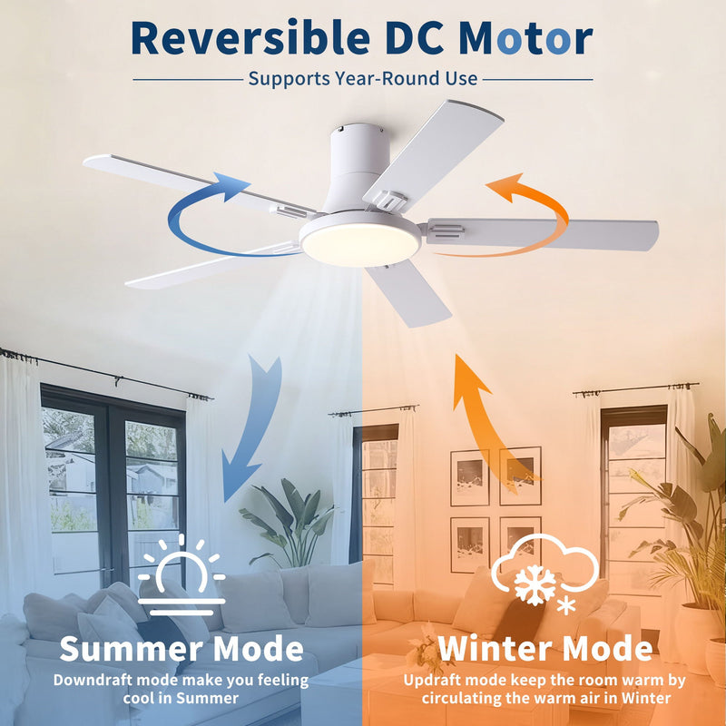 Flush Mount Ceiling Fans With LED Light And Remote Control, 5 Blades by HouseOfZazla