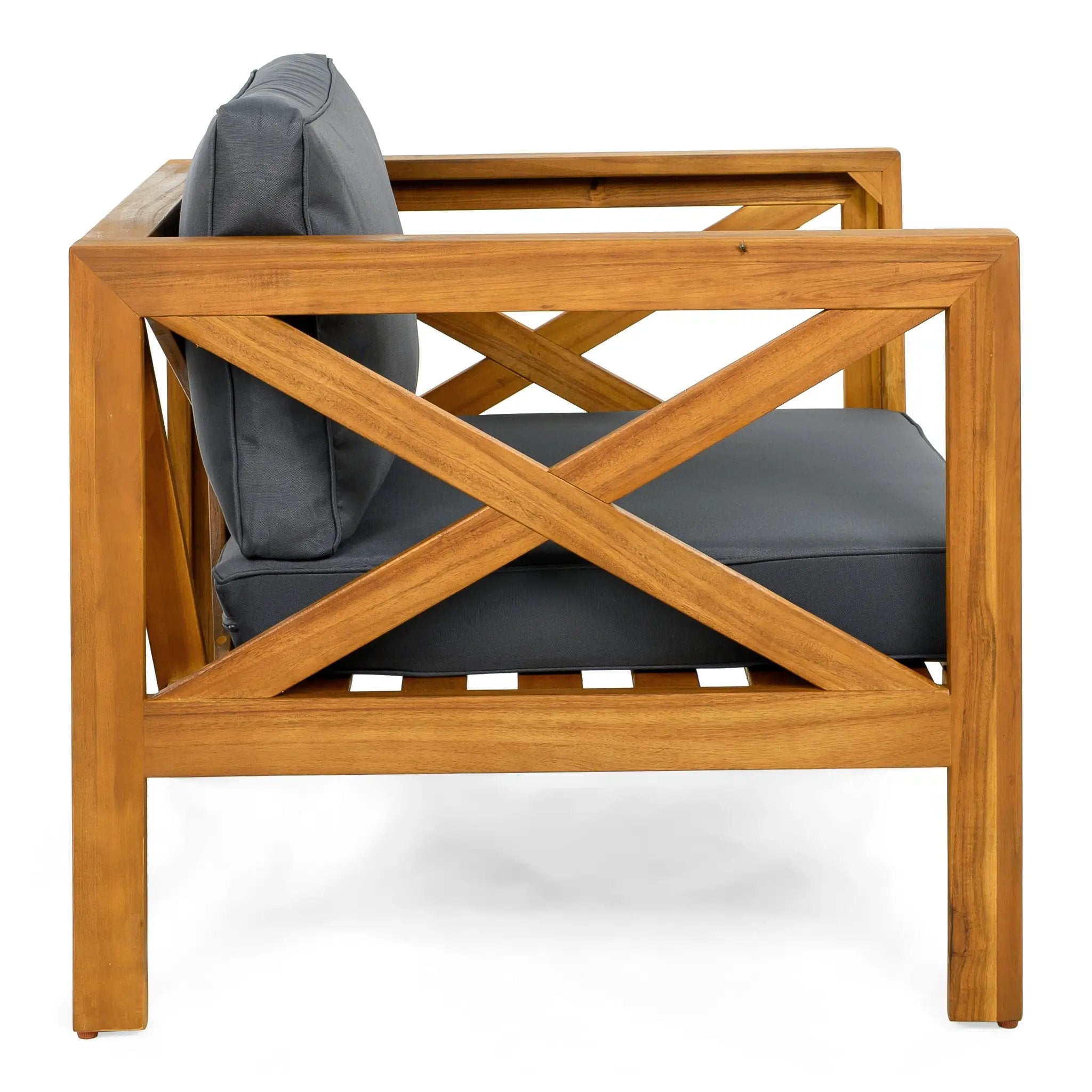 Patio Conversation Set with Foldable Acacia Wood Table and Cushioned Armchairs by HouseOfZazla