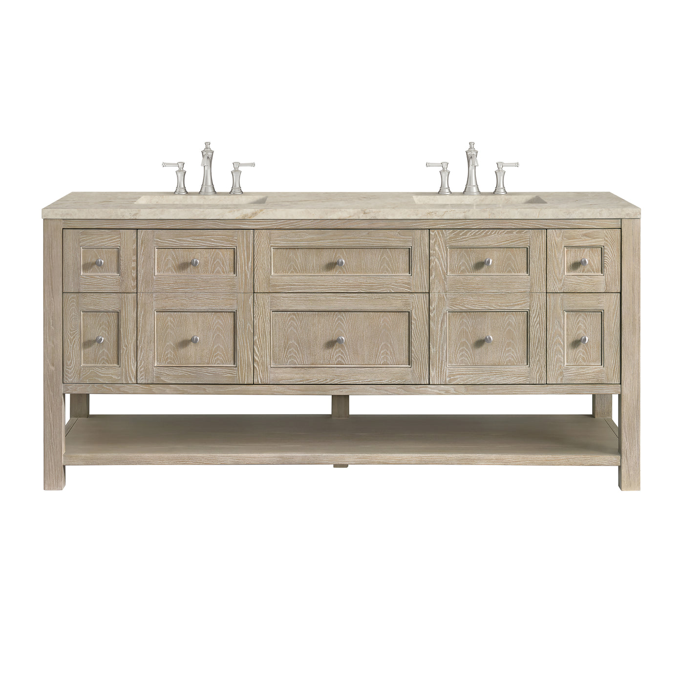 James Martin Breckenridge 72" Double Bathroom Vanity, Whitewashed Oak with Tajnar (FreePower) countertop