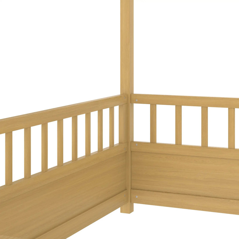 Twin Size Floor Wooden Bed with House Roof Frame by HouseOfZazla