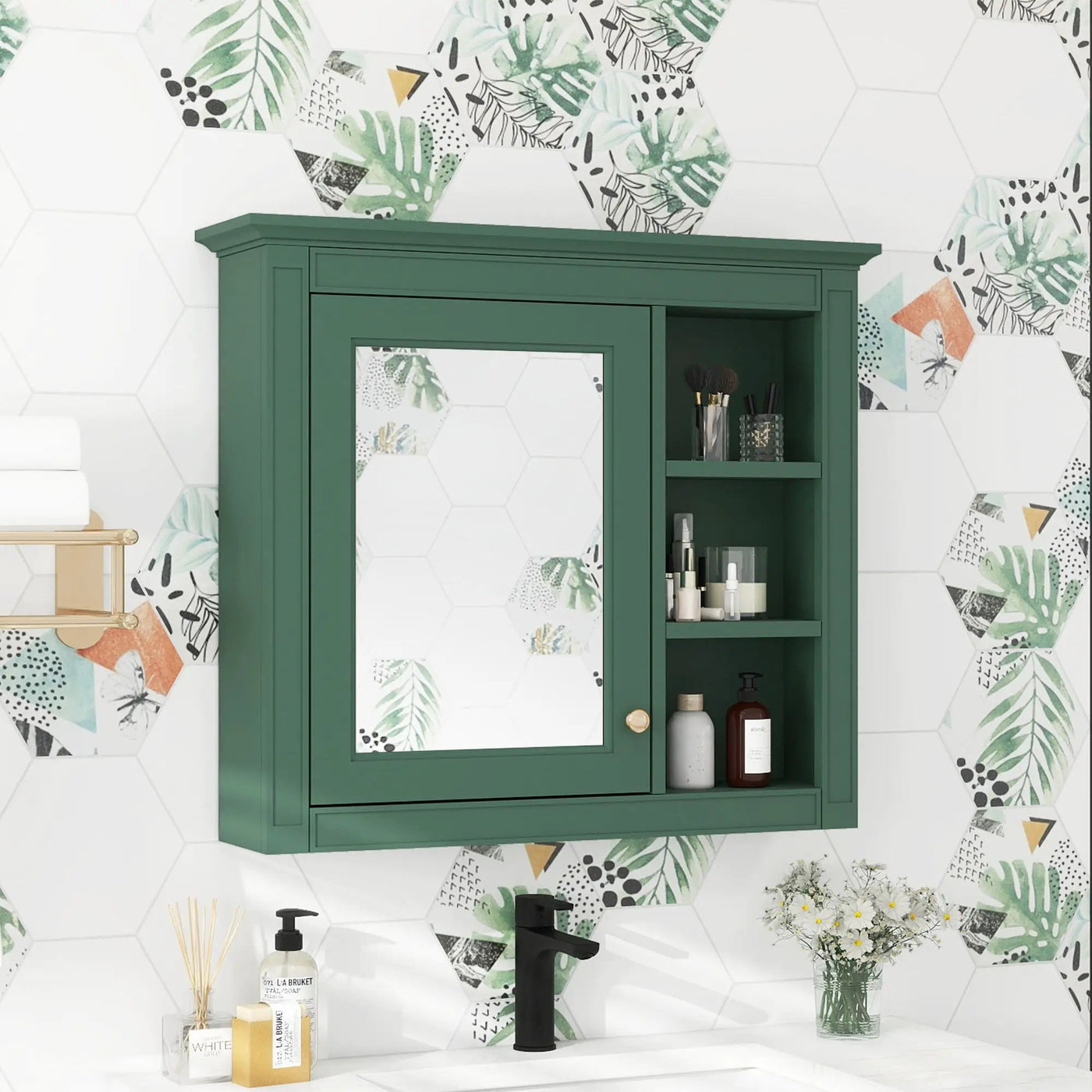 Wall Mounted Medicine Cabinet With Mirror And 3 Open Shelves by Unique Piece Furniture
